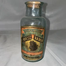Late 1800s Superior Horse Radish J.P. & D. Plummer Boston Bottle w/Paper Label