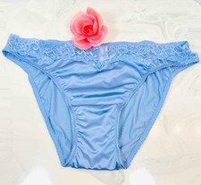 Second Skin Satin Stretch GLOSSY WET LOOK w/Lace Blue Bikini Panty Plus sz XXXL