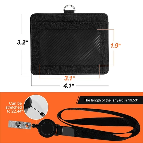 HYCOPROT ID Badge Holder with Lanyard Heavy Duty Horizontal, Black image 4