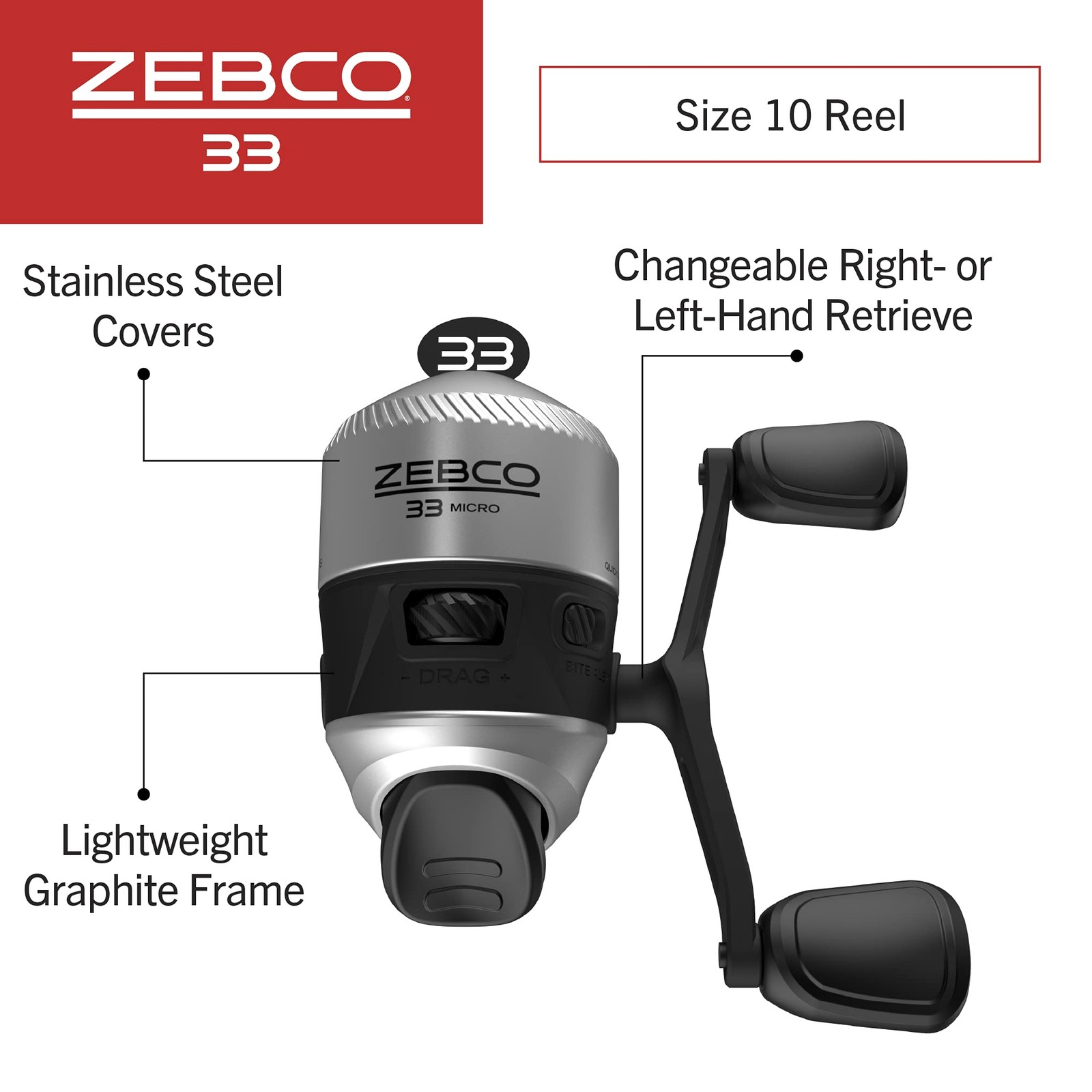 Zebco 33 Spincast Fishing Reel, Changeable Right or Left-Hand 1, Multi