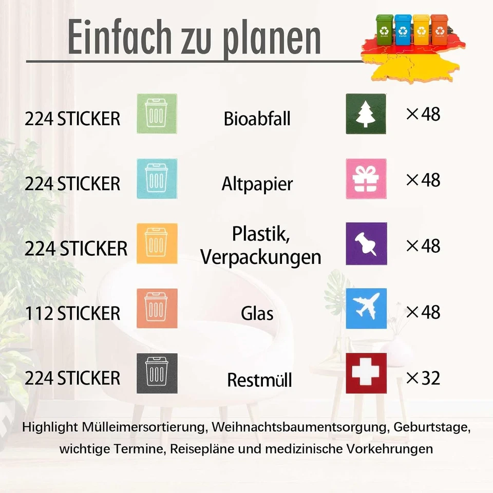 Kalender Sticker Set 1230+ Aufkleber Mülltonne Termine Geburtstage Weihnachten - Bild 4 von 4