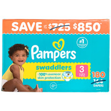 Pampers Swaddlers Unisex Leakproof Diapers, Size 3 16-28lbs. , 180 Count