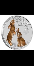 2023 - Perth Mint- LUNAR YEAR of the RABBIT - COLORIZED - 1 oz 9999 SILVER Coin