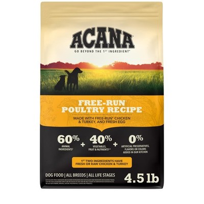ACANA Grain Free Dog Food Free Run Poultry Recipe 4.5 lb Bag