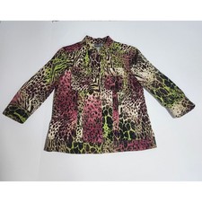 Additions by Chicos Animal Print Jacket Pink Green Cotton Size 1 Medium