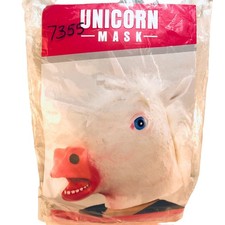 7355 - Playful Rubber Unicorn Mask with White Design, Pink Snout and Bright Blue