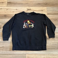 VTG Looney Tunes Embroidered Crew Neck Sweatshirt Adult SZ XL Black Bugs Tweety
