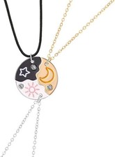 BFF Necklace for 3 Best Friends Sun Moon Star Matching Puzzle Friendship Jewelry