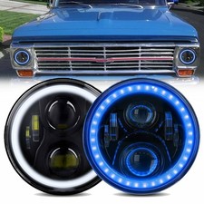 2x 7'' Round LED Headlights Blue Halo DRL Amber Turn Light for F-100 F100 69-79