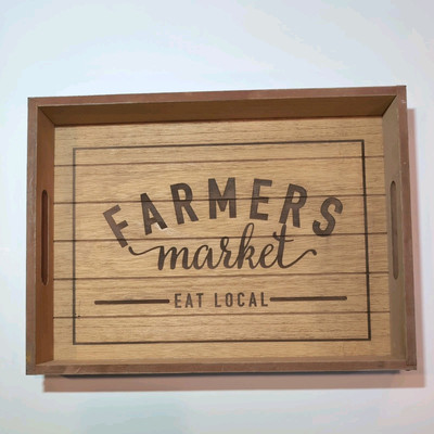 Rustic Cottage Whitewashed Wood Serving Tray Farmers Market Eat Local