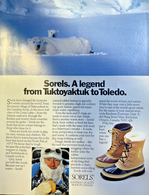 1985 Vintage Magazine Advertisement Sorels Boots Made in Canada