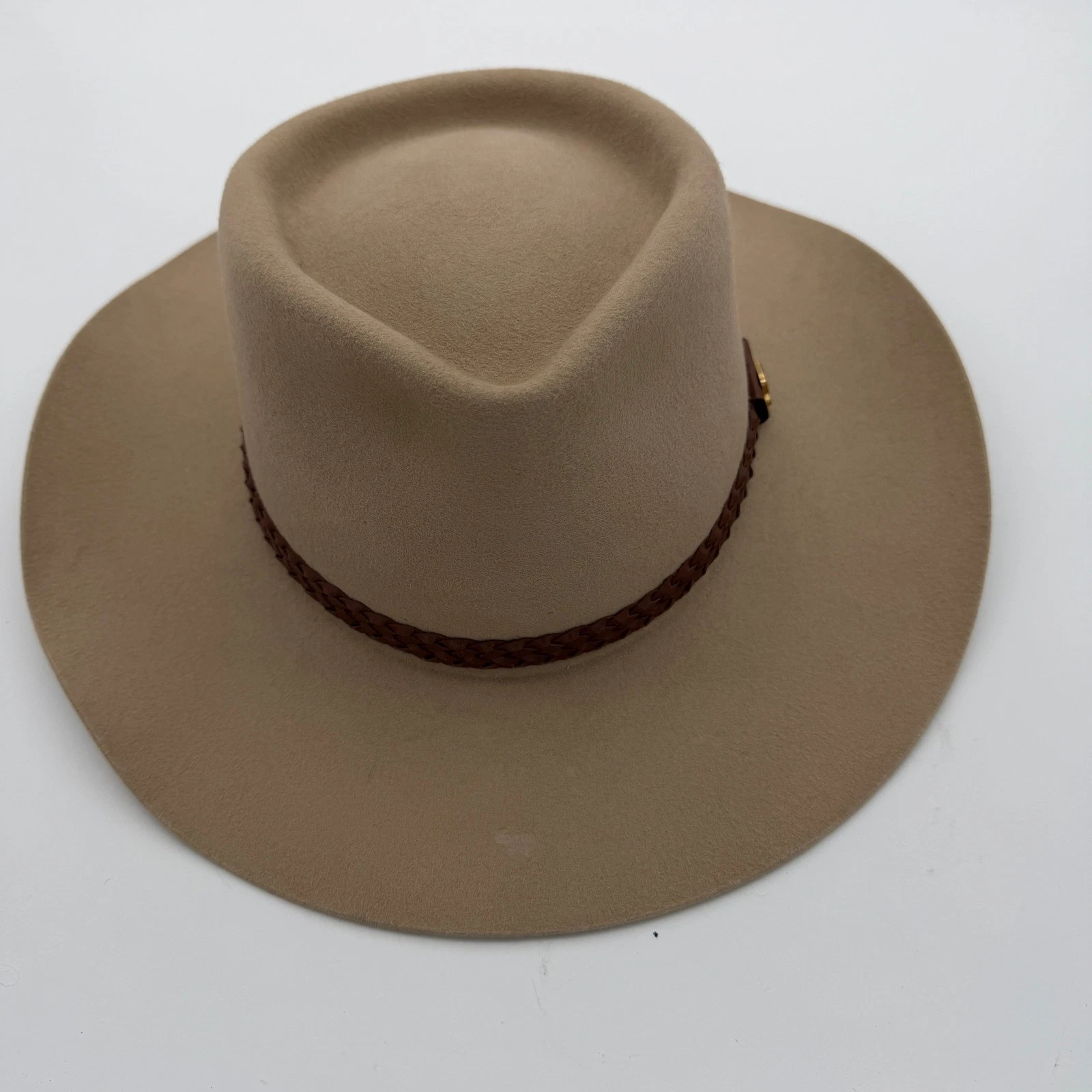 Statesman Australia Pure Fur Felt Hat Tan Beige Outback Size 60 Leather Band