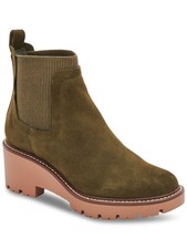 AQUA COLLEGE Womens Green Chelsea Demi Round Toe Wedge Leather Booties 8.5 M