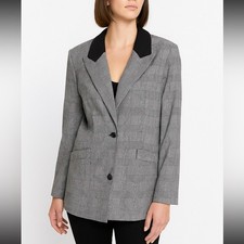 Rumored Double Button Plaid Oversized Blazer Black White Small NWT
