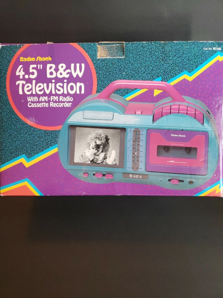 Radio Shack Televisión Vintage 4.5" Blanco y Negro con Radio AM-FM Cassette Grabadora. Usado Foto 2 de 4