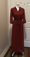 Rust Maxi Dress Lined Stretch Waist Half Sleeves 34-26-36 53” Length Size 4