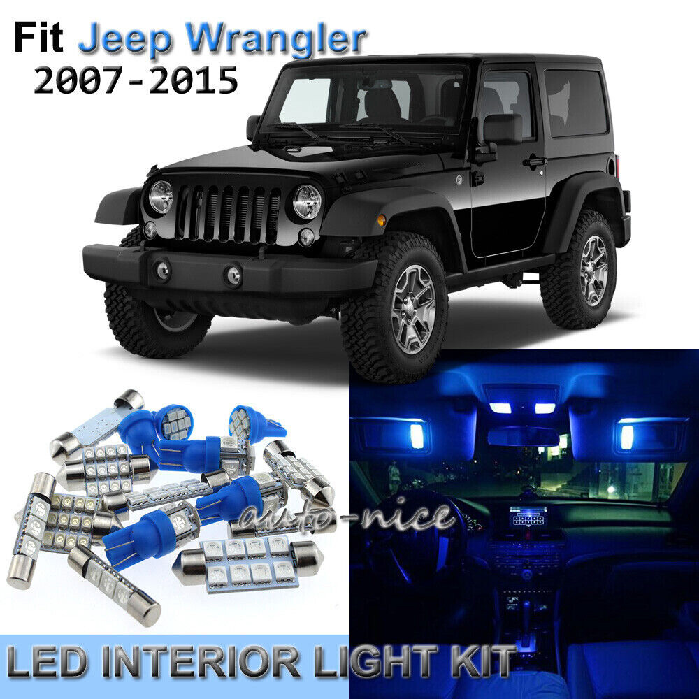 8-Piece Blue LED Interior Light Kit For Jeep Wrangler 2007-2019 - Dome, Map, Courtesy Lights