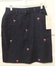 Nwts Bamboo Traders Ladies Size 6 Petite Denim Pink Embroidered Palm Tree Skirt 
