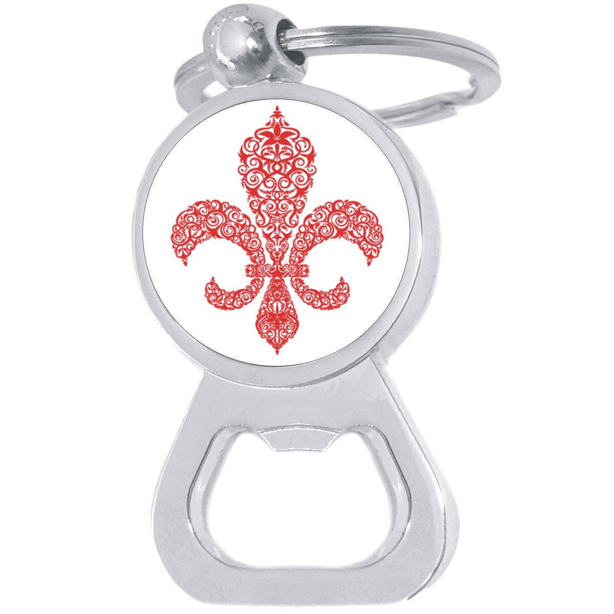 Red Pattern Fleur De Lis Bottle Opener Keychain Metal Beer Bar