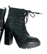 Steve Madden lace-up booties Black Croc-Embossed Patent Lace-Up Block Heel Ankle Booties — listing 5