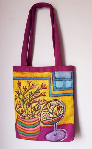 Art Tote Bag “Bouquet Looking in the Mirror” – Hand-Painted by Tanya Turanova - Afbeelding 1 van 8