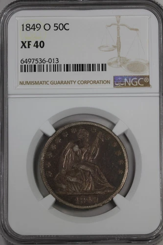 1849-O .50 NGC XF40 1800's Half Dollar, Liberty Seated Half, 50 Cents