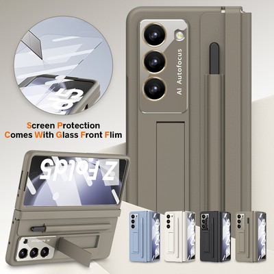 For Samsung Galaxy Z Fold 6/5/4 Hinge/Screen Protector Leather Case with S Pen