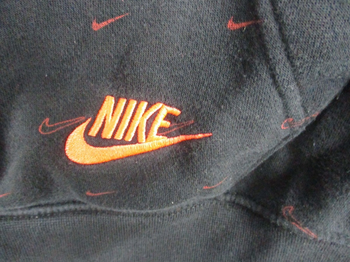 Nike Hoodie Sweatshirt Medium Black Logo All Over Swoosh | eBay
