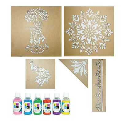 MustHaves Wooden Rangoli Stencils & Color Kit For Diwali - 4 Stencils (6x6 Inch) & 4 Colors (100g Total) - View #10