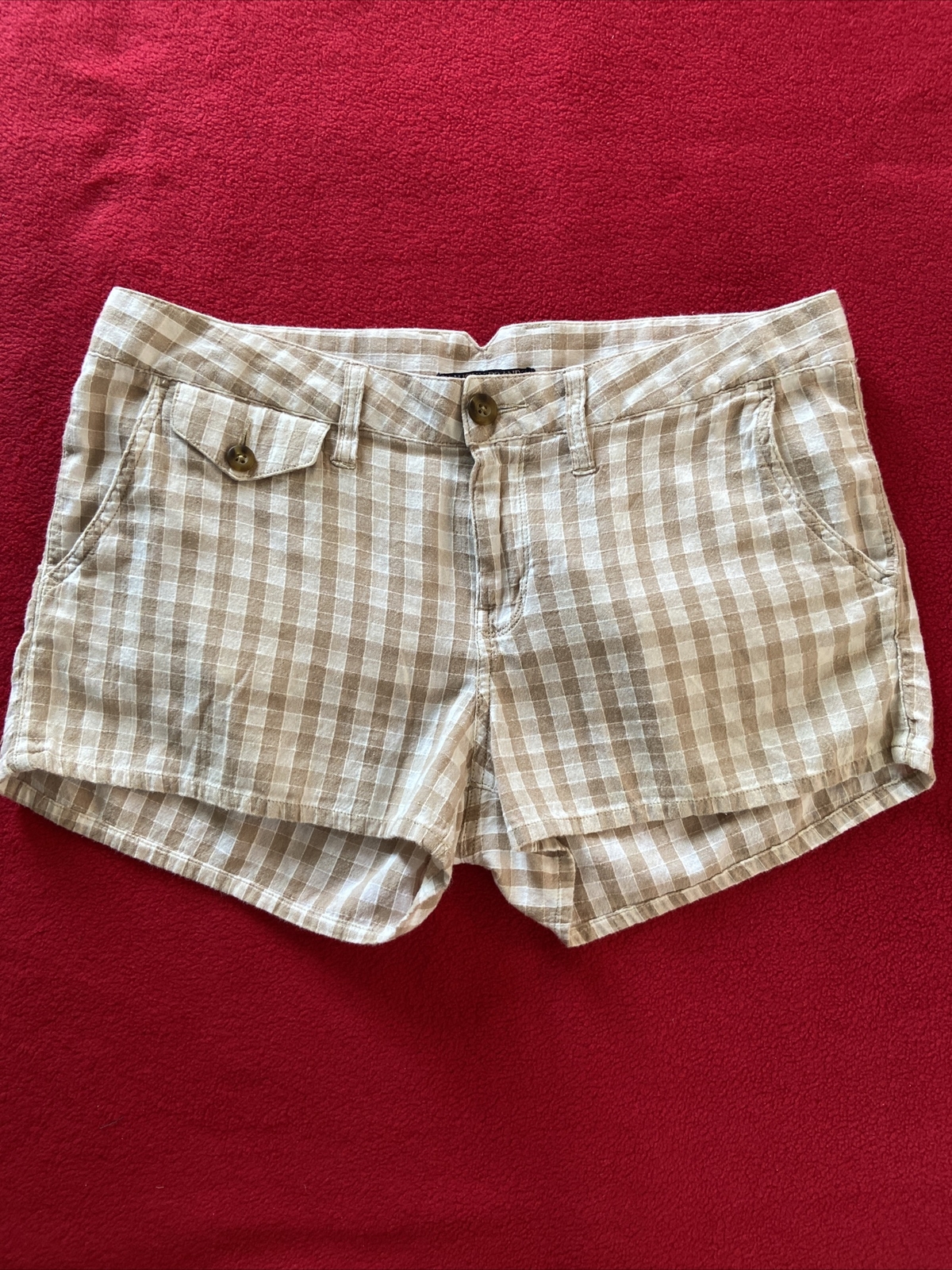 LINEN LADY Lucky brand beige checkered linen cotton blend shorts size