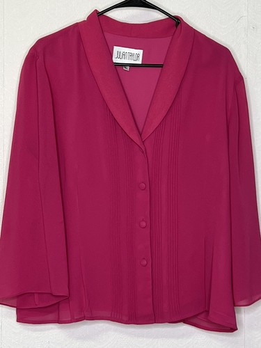 Ann Taylor Vintage Blouse Size 18 Chiffon Deep Pink Pin Tuck Crop Style EUC - Picture 4 of 10
