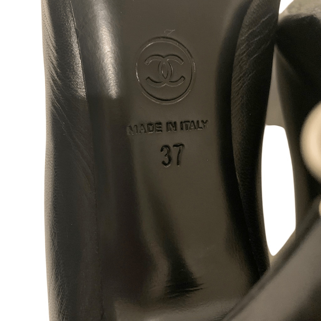 Chanel Interlocking CC Logo Black Leather Pumps EU 37 US 6-6.5 Pearl High Heels thumbnail 12