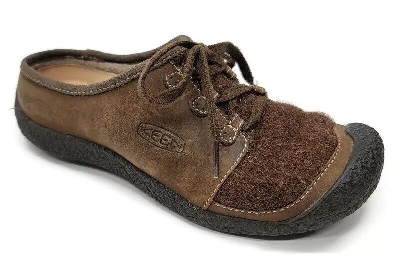 Keen slip on donna 6 5 pelle marrone e lana mulo disegno floreale gomma naturale