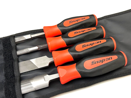 Snap On Tools NEW SGHBF600AO 4 Piece ORANGE Soft Grip Mixed File Set - Picture 7 of 8