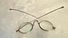 Antique Dainty 18th Century Eyeglasses 4" Wide Wire Frame Silver Metal Child A1