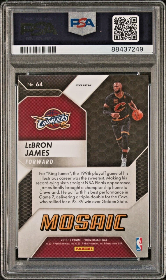 2016-17 Panini Mosaic Prizm LeBron James #64 Cavaliers PSA 9 Low Pop - Image 2 of 2