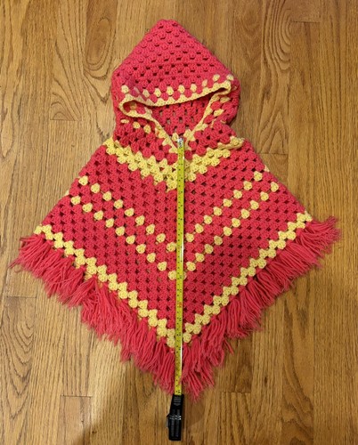 Homemade Girls crocheted Poncho In A Beautiful Pink And Yellow - Picture 9 of 13