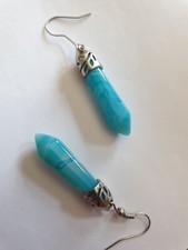 Gemstone Hexagonal Long Point Drop Eerrings (HEALING, REIKI, CHAKRA) Turquoise