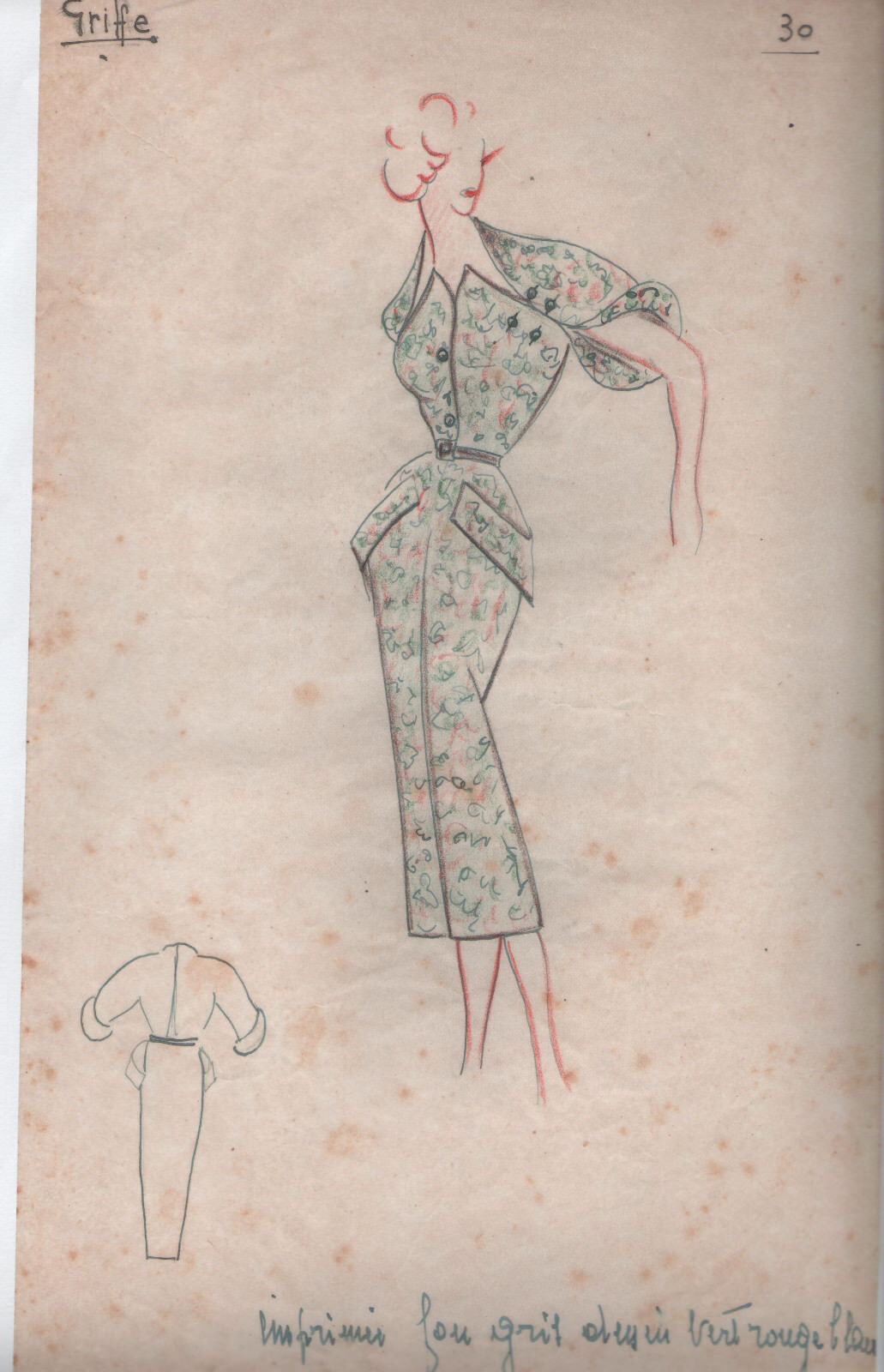 Croquis De Mode Bozzetto Di Moda Anni 50 Disegnato E Colorato A Mano Griffe Ebay