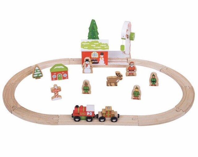 wooden christmas train set