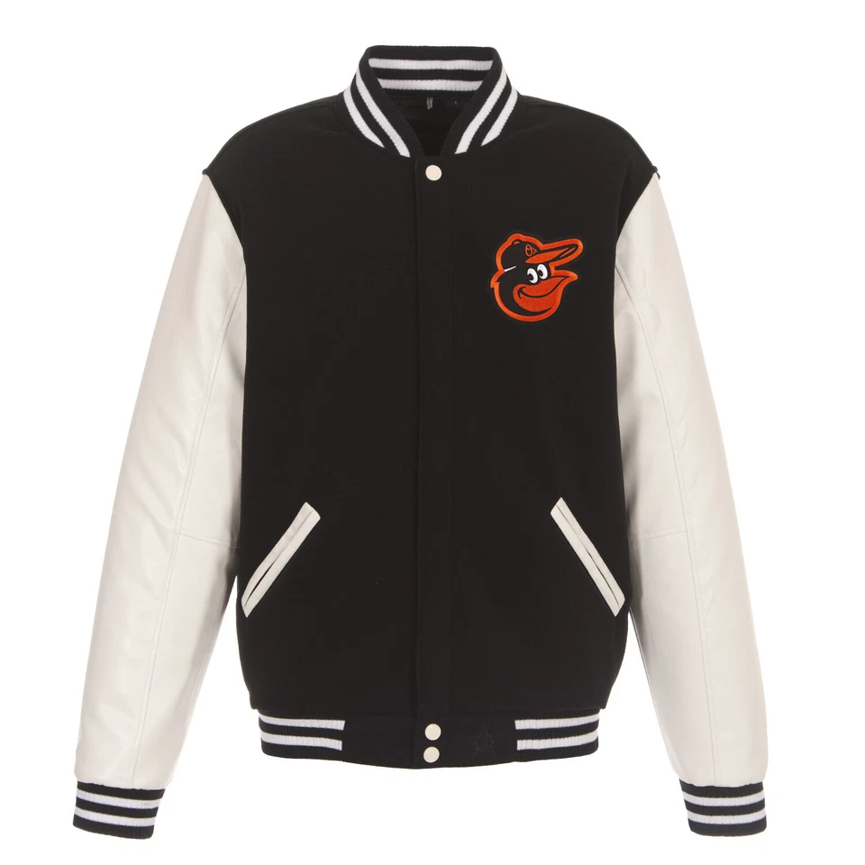 MLB Baltimore Orioles Reversible Fleece Jacket PVC Sleeves Embroidered Logos - Image 3 of 4
