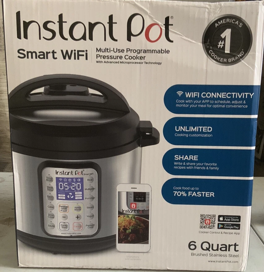 ✓ Instant Pot Smart Wifi 6 Quart Pressure Cooker, Silver, New On Distressed  Box 859716007182