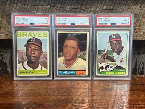 (3) 1961-1964-1965 Topps HANK AARON WILLIE MAYS #150 #170 #300 Braves Giants PSA