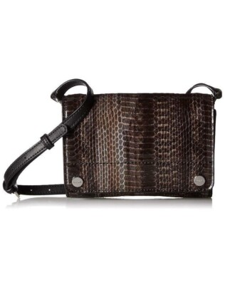 Calvin Klein Patent Python Studded Flap Over Small Crossbody Handbag Black brown