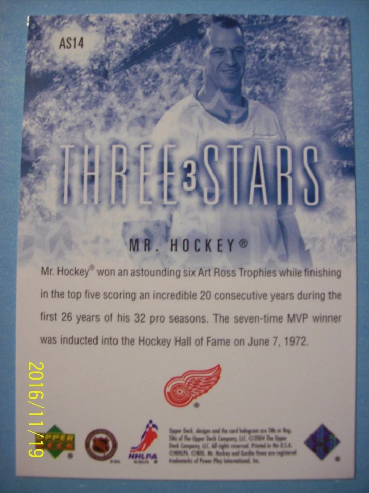 2004-05 Upper Deck "Three Stars" # AS-14 (Mr. Hockey) Gordie Howe! - Image 2 of 2