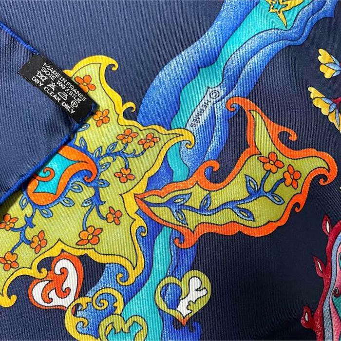 Hermes Scarf Stole DE TOUT COEUR Marine Navy by Zoe Pauwels Floral