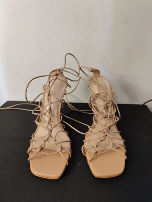 Schutz Heyde honey beige Leather Lace Up Strappy Heels size