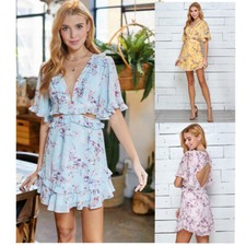 SALE- Women's Floral Print Ruffle Cut Out Dress Summer Spring Vacation
