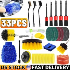 33pcs Car Cleaning Kit Interior Exterior Auto Detailing Wash Drill Brush Engine