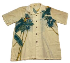 60s Vintage Hawaiian Shirt Camp Collar Cotton Size Large I4